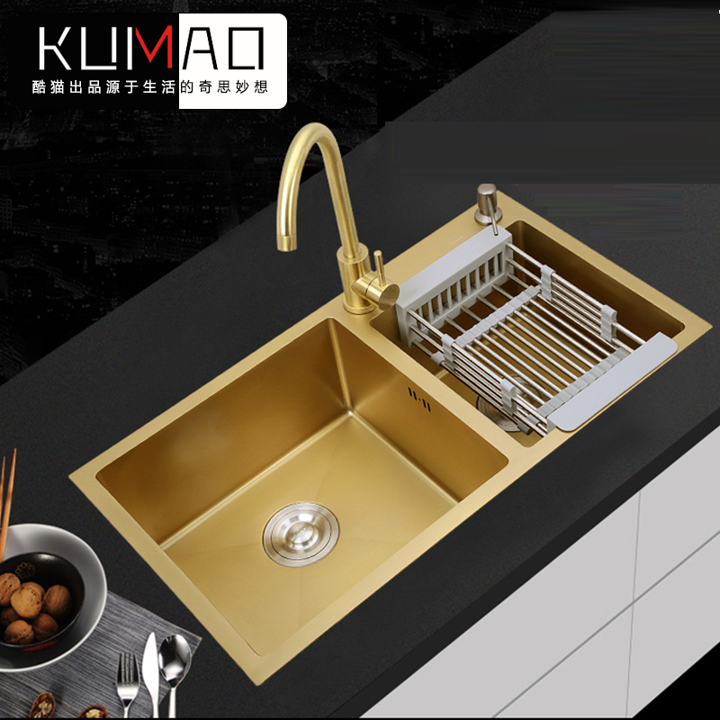 Italian 304 Stainless Steel Golden Sink Au Style Kitchen Nano Handmade Double Sink Floor Wash Dish Wash Basin