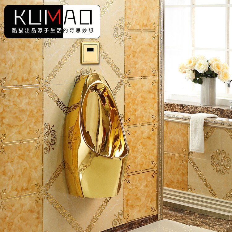 Wall-mounted automatic induction gold urinal Men's wall-mounted urinal Ceramic KTV urinal urinal urine bucket