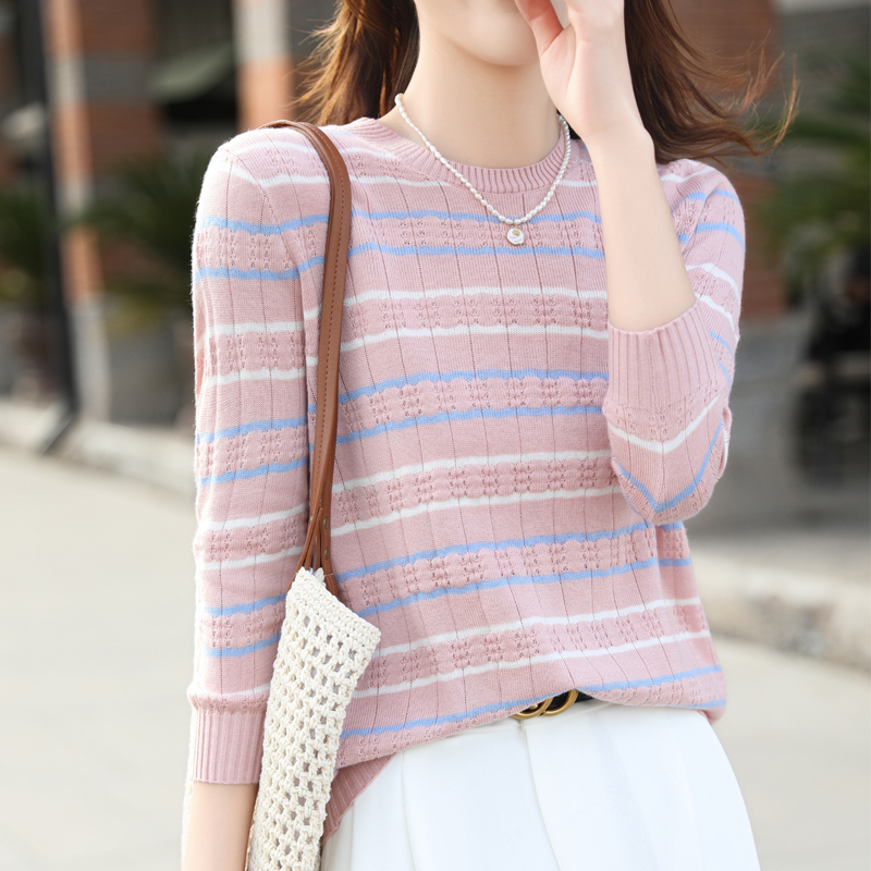 2025 New Women's Spring Fashion Nine-Quarter Sleeve Striped Unique Inner Layer Autumn and Winter Sweater Base Knit Top 2025 New Women's Spring Fashion Nine-Quarter Sleeve Striped Unique Inner Layer Autumn and Winter Sweater Base Knit Top