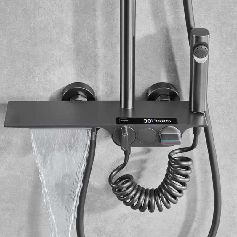 Термостатический набор 德国枪灰色数显淋浴花洒套装冷热水龙头置物架增压升降沐浴器 LNMEJA