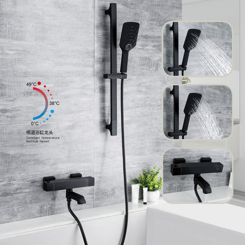 Exit Germany full copper black square hanging wall test shower bathtub tap bathroom thermostatic simple shower head