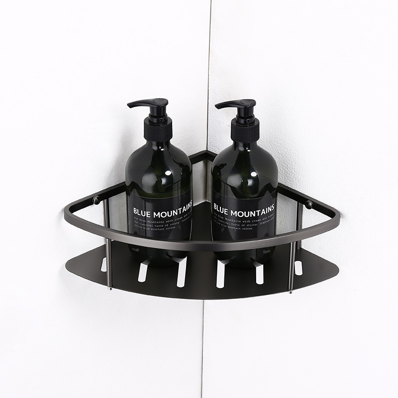 Gun Grey Stainless Steel Triangle Basket Powder Room Corner Shelf Storage Wall Mounted Shower Room Shelf Bathroom Hardware