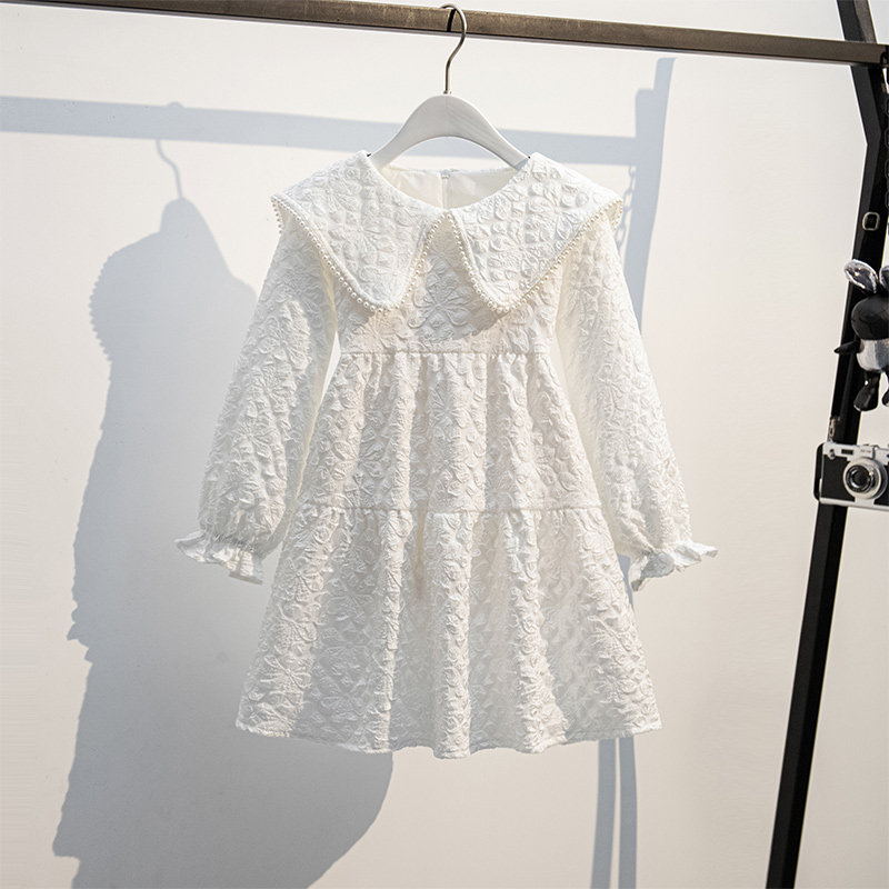 Girl Ocean Dress 2022 Spring Dress New Long Sleeve Girl Clothes White Princess Dresses Great Girl Skirt