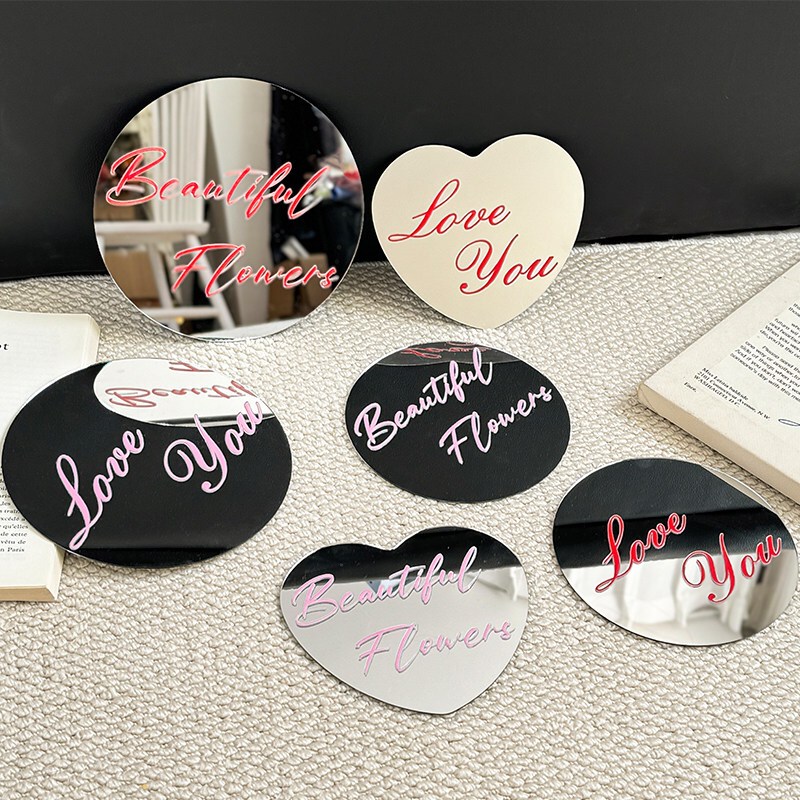New Qixi Festival Love-Themed Mirror with Words, Round Glass Mirror Surface, Reflective Floral Basket Decoration Accessories Wholesale