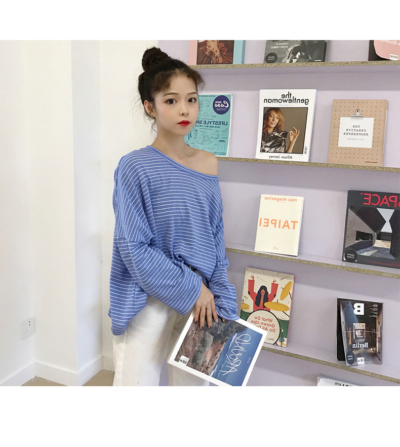 Áo thun nữ mùa thu sọc dài tay áo sơ mi nữ mùa thu phiên bản Hàn Quốc của áo sơ mi hiphop mùa thu hoang dã nữ chạm đáy áo thủy triều áo thun đen nữ