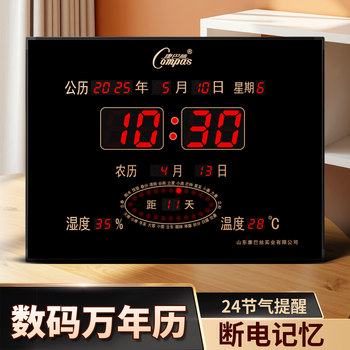Compass Digital Led Perpetual Calendar Wall Clock for Living Room and Bedroom, Home Electronic Clock, Alarm Clock, Large Screen Wall Clock