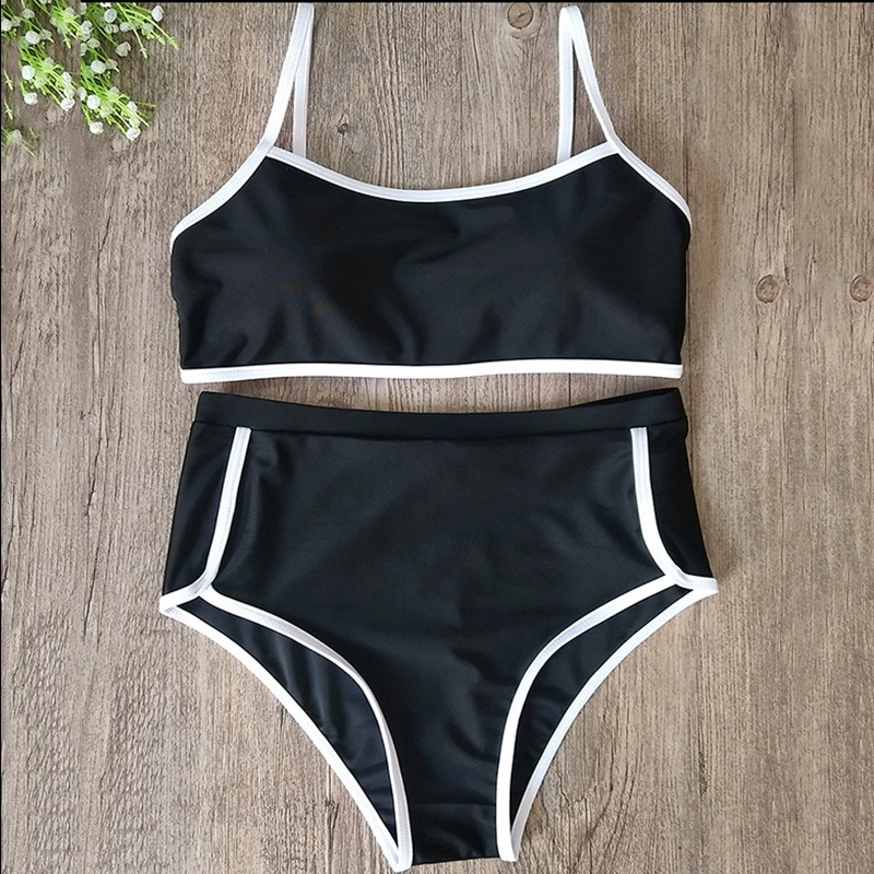 2019 mới màu rắn chia trắng áp lực thanh cao eo che bụng gợi cảm rò rỉ trở lại bikini áo tắm châu Âu và Mỹ bó sát - Bikinis