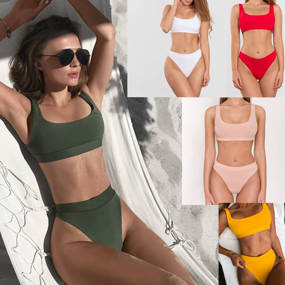 2020 bikini mới Âu Mỹ Áo tắm nữ xẻ tà màu cao eo thon túi mềm nhà máy cung cấp - Bikinis