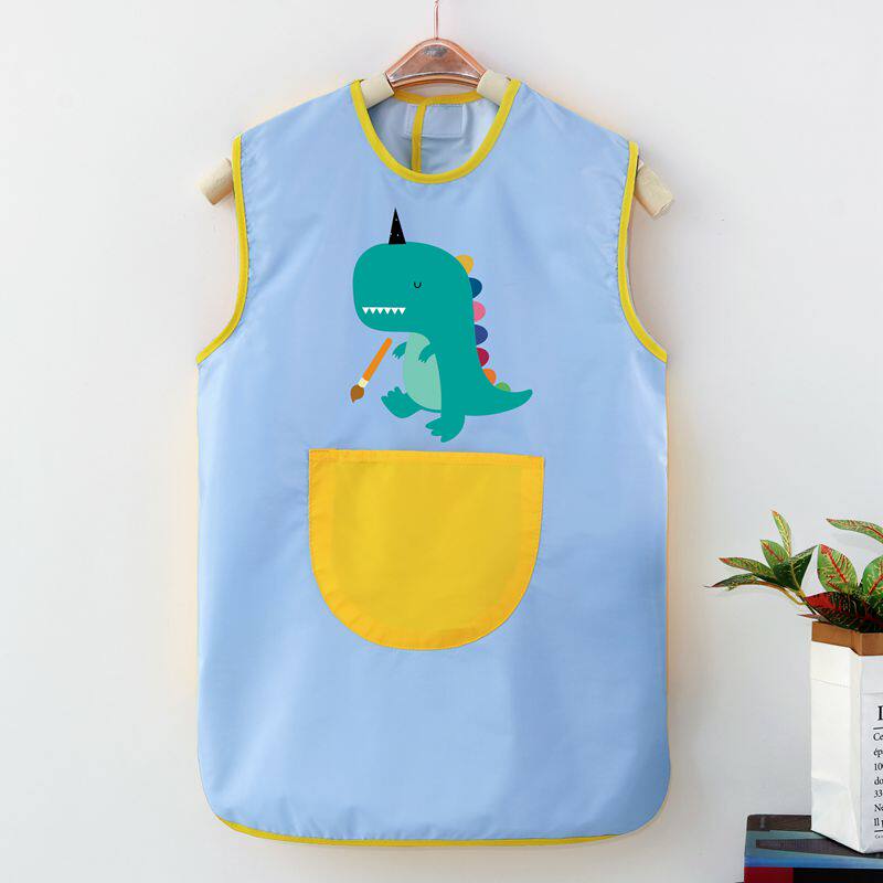 Children drawing hood Customized logo Summer sleeveless anti-dress Waterproof Apron Kindergarten Baby Eat Around Pocket