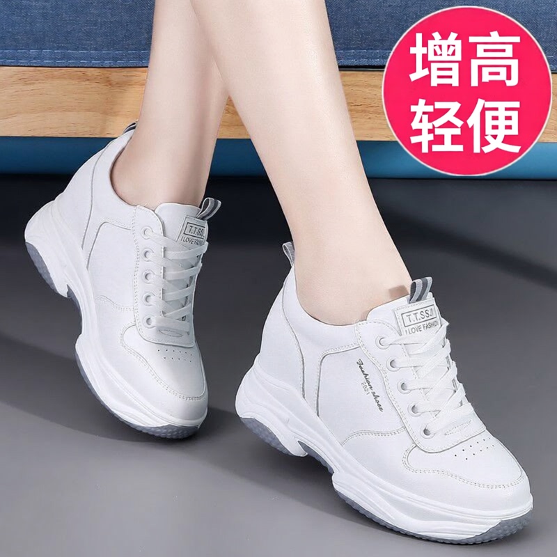Fashionable Height-Increasing White Sneakers for Women 2026 New Spring and Autumn Versatile Wedge Sports Casual Shoes Leather Sports Shoes Trendy