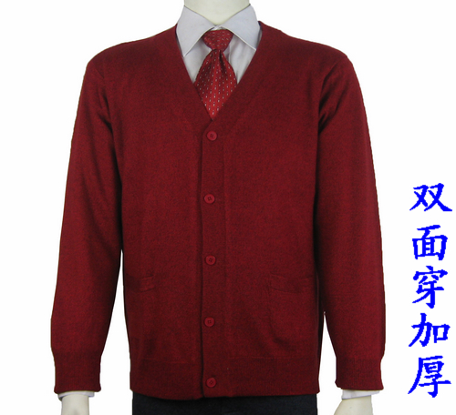 Mùa đông dày trung niên ấm áo len cardigan cashmere áo len mở cha nam áo khoác cộng với phân bón XL