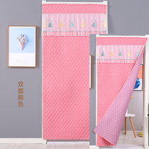 Winter outer door cotton curtain warm rural non-perforated thick curtain bedroom air-conditioning curtain windproof solid color paste