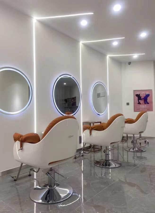 Round Mirror Bronzing Mirror Hanging Wall Beauty Hair Mirror Hair Salon Special Custom Mirror Table Haircut Mirror LED Lamp mirror semicircular single-sided-Taobao