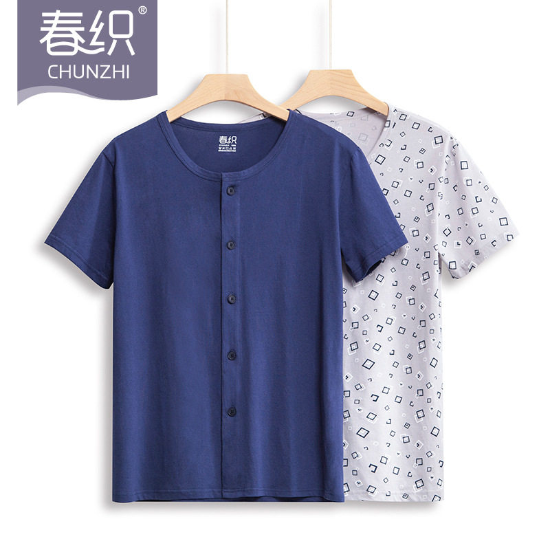 Middle-aged man daddy short-sleeved T-shirt sweater pure cotton thin sweatshirt all cotton and large summer dress