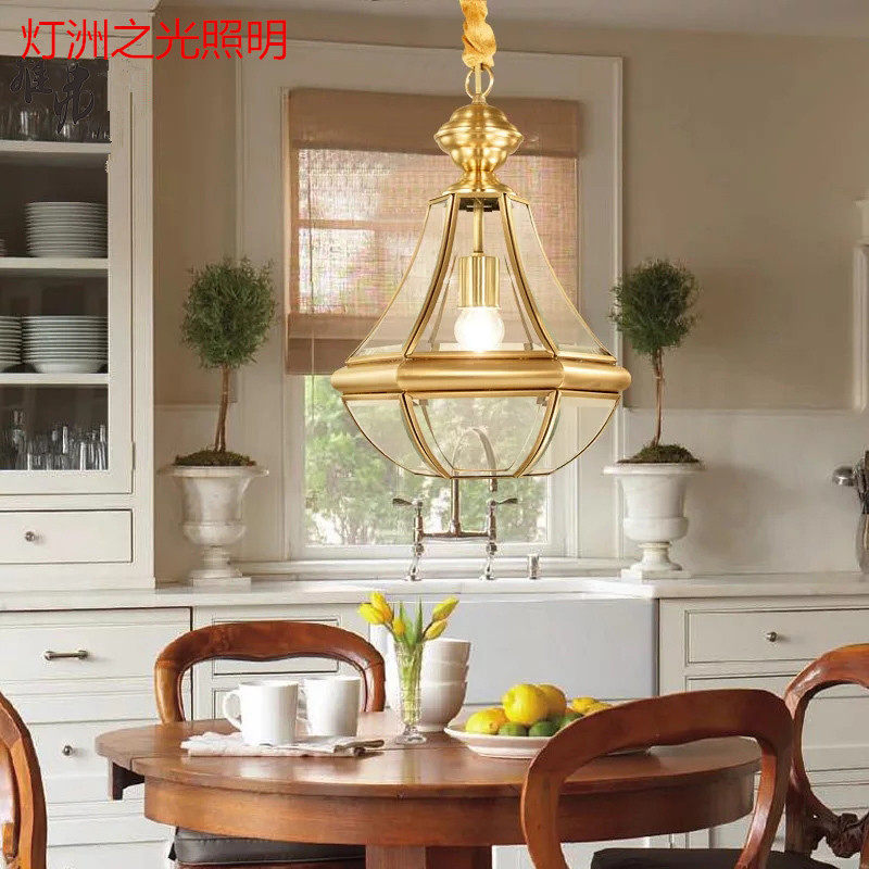 American copper glass chandelier Simple Nordic personality Retro dining room bar light Aisle Attic gazebo canopy light
