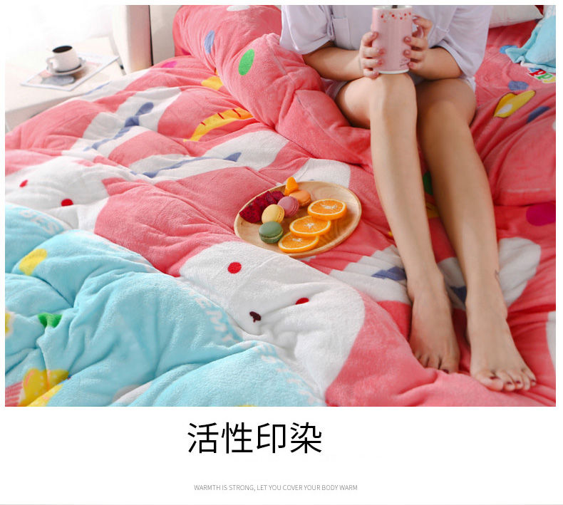 Lông cừu nhung bốn mảnh cộng với nhung flannel tấm chăn che học sinh mùa đông ấm áp 1,8m chăn ga khách sạn