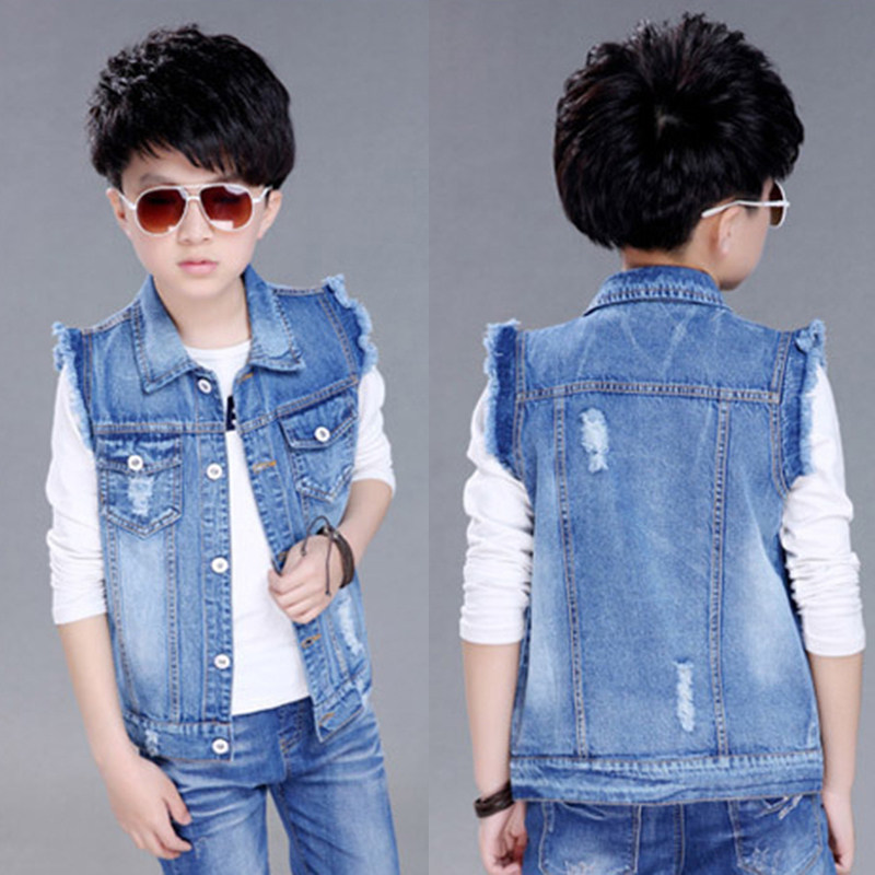 Children's denim vest 2021 spring and autumn thin new medium and large children's clothing pure cotton Korean version boys primary school vest jacket