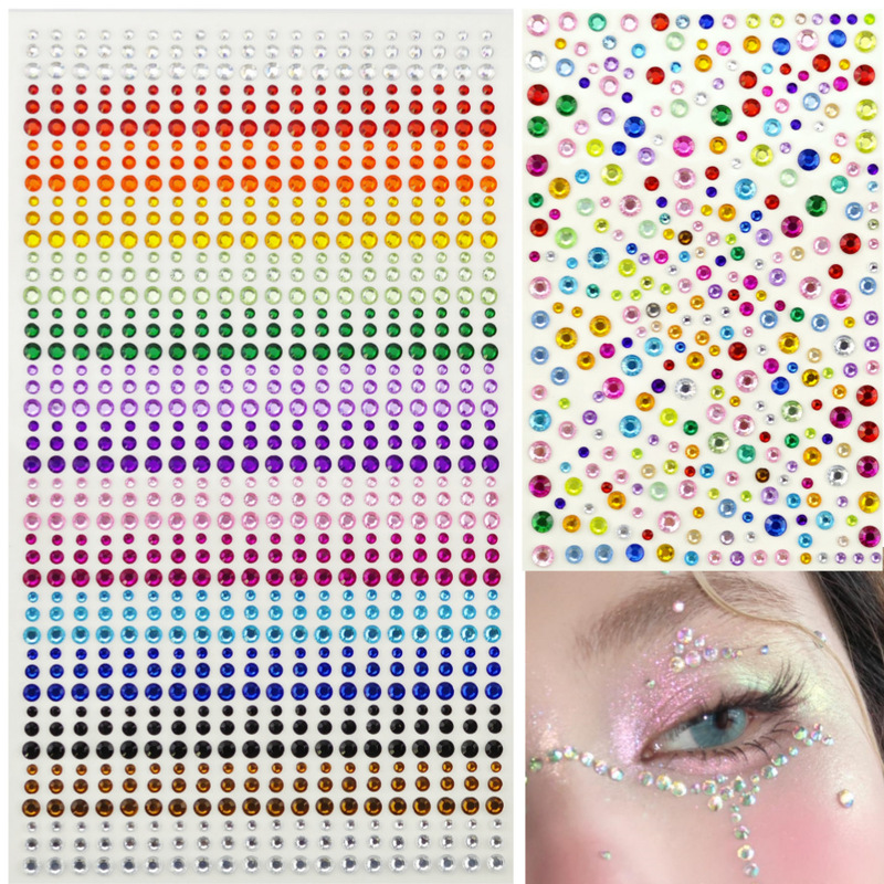 Cross-Border Amazon Set of 15 Colors, 900 Mixed-Color Adhesive Diamond Stickers, Self-Adhesive Face Diamond Stickers, Eye Makeup, Tear Diamonds