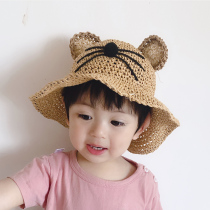 Children shading hat Summer grass hat sunscreen sunscreen Handhat Boy Fisherman Hat Han Edition Girl Baby Hat Tide