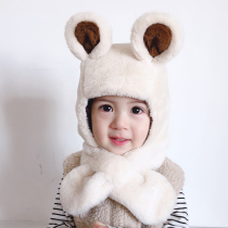 Baby hat collar one piece autumn and winter warm baby hat scarf Boy girl hat Child ear cap winter