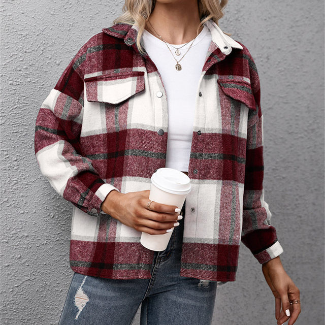 2022Autumn women blazer casual shirt plaid jacket coatwomen's coat