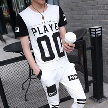 Mens 2021 summer new fashion tide models 100 hitch suit loose short sleeves T-shirt breathable 50% Pants Casual