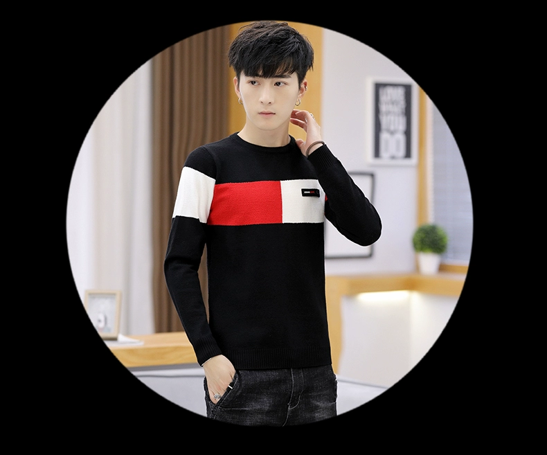 2019 thời trang mùa thu nam áo len áo thun học sinh cổ tròn áo len nam phiên bản Hàn Quốc của áo len nam mỏng - Kéo qua