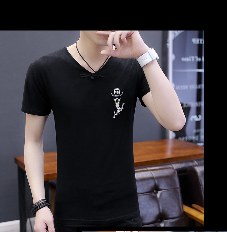 2019 nam mới ngắn tay mùa hè cổ tròn áo thun Hàn Quốc mùa hè nửa tay áo nam xu hướng quần áo đẹp trai hoang dã - Áo phông dài cửa hàng bán áo thun nam cao cấp