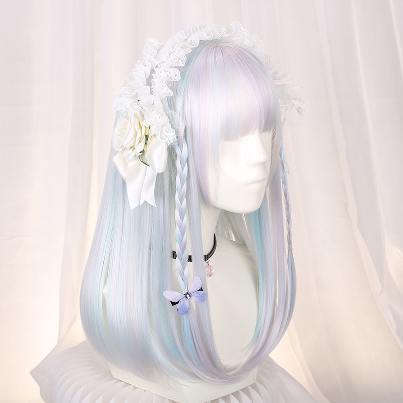 Medium and long version of Japanese gradient gem-colored Gothic wig Air bangs lolita cute princess Loli short hair woman