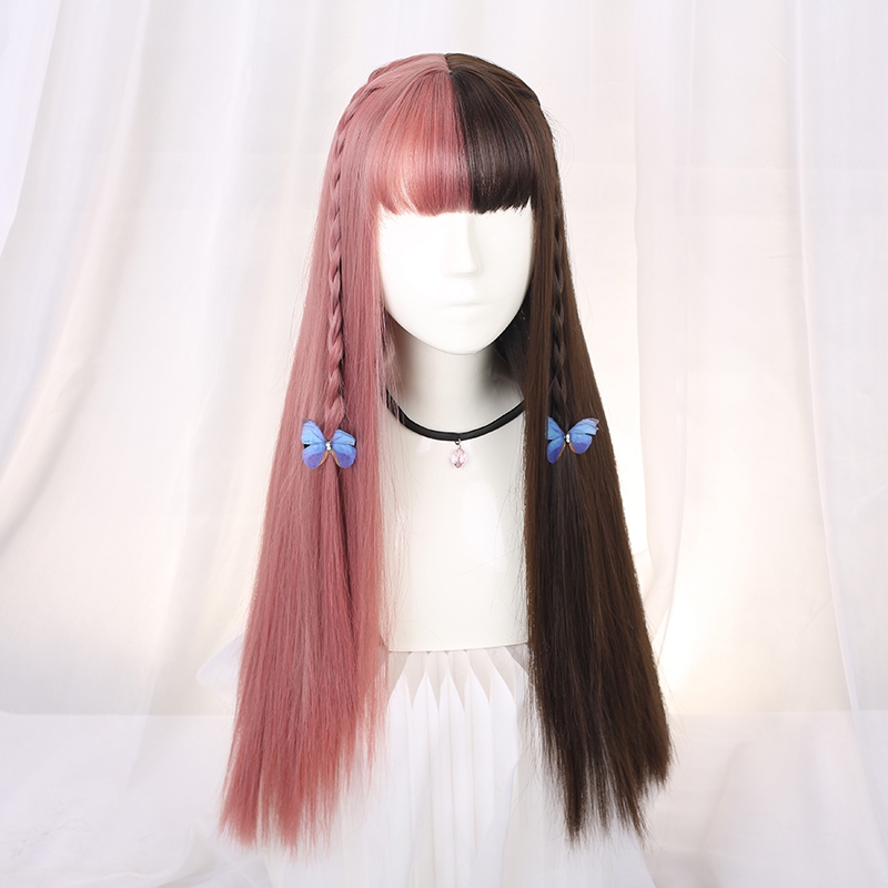 Lolita long straight hair duo serenade two-color cos European and American air bangs student straight hair loli wig
