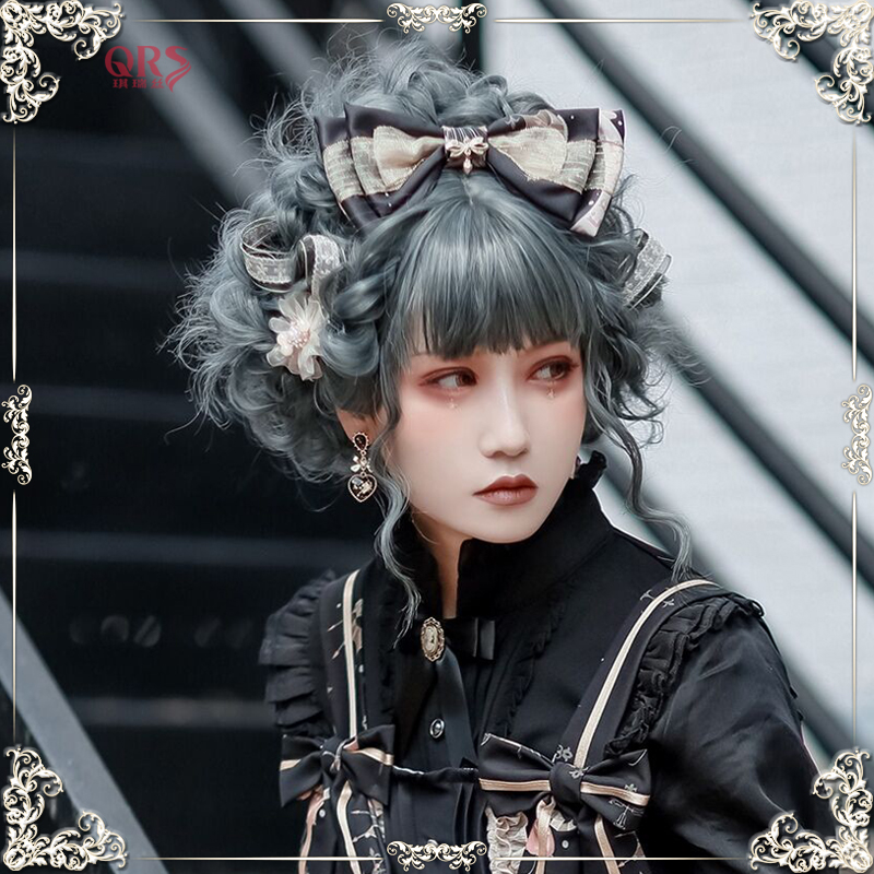 lolita wig European and American Gothic long curly hair palace braided curly hair loli long hair full headgear female green fake hair