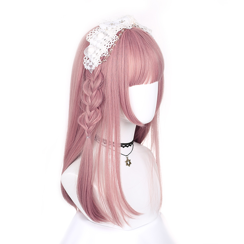 Harajuku soft sister Lolita wig female hair net red sweet cute long straight hair natural daily pink fake hair