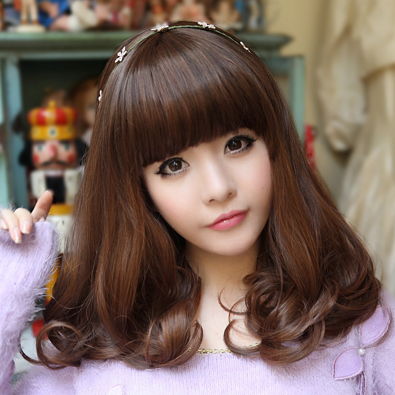 Wig female pear flower head Qi Bang Sea long curly short hair Korean fashion lady hairstyle fluffy whole wig set