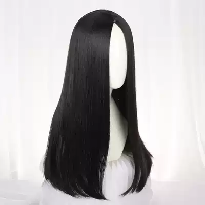Mid-point wig long straight hair girl round face invisible no trace face repair face middle point full head cover Korean straight hair fake hair