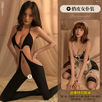 Комбинезон с бретелькой на шее_Наряд непослушной горничной [в комплект входят соответствующие носки]