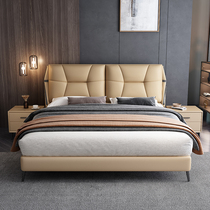Leather bed Modern double bed Italian storage with soft rest master bedroom tatami wedding bed Simple small apartment multi-function