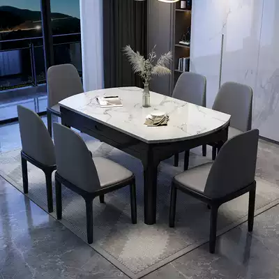 Nordic marble dining table and chair combination Modern simple household small apartment retractable folding square round dual-use dining table