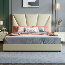 Leather bed with soft wedding bed furniture tatami double bed Italian simple master bedroom multifunctional modern small apartment