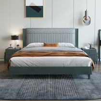 Solid wood bed modern light luxury bedroom Double 1 8 meters dark green minimalist Nordic 1 5 meters air pressure high Box storage bed
