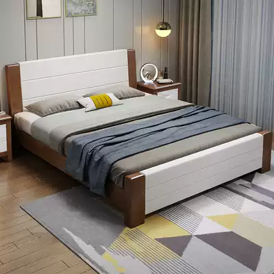 Solid wood bed 1 8m double bed Modern minimalist 1 5m master bedroom 1 35 white bed Simple storage bed New Chinese style