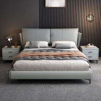 Leather bed multifunctional tatami Storage Master Bedroom 1 8M simple furniture double bed small apartment with soft relying Italian style