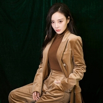 Star with the same gold velvet wide-leg pants casual suit suit womens autumn and winter fashion suit jacket two-piece tide
