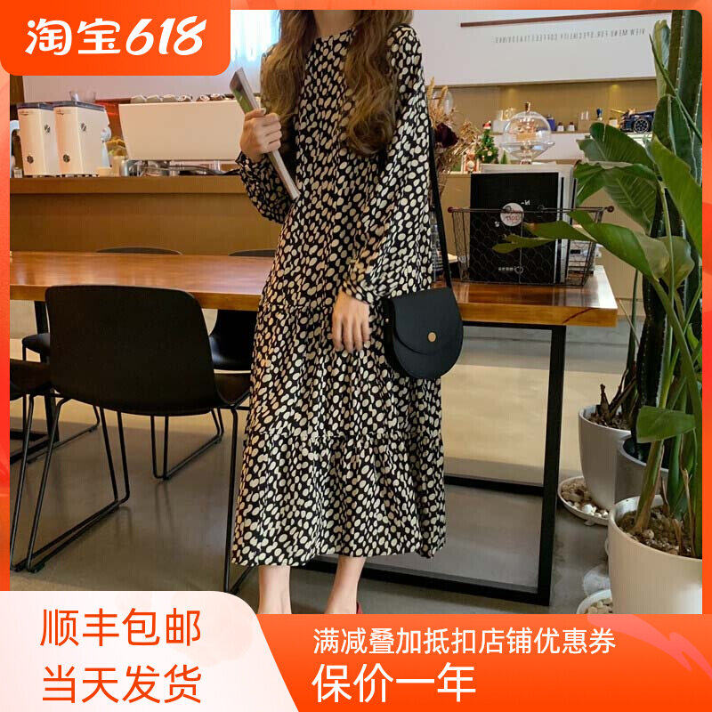Long dress 2022 Spring autumn season New Hepburn Wind Long Sleeve Crumblea style Fancy Dress Tea Chic little Subwoman