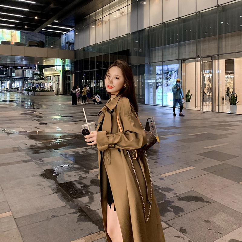 Wind coat jacket woman medium long version 2022 spring autumn new Korean version loose with slim design sensation The small crowd high level sensation coat