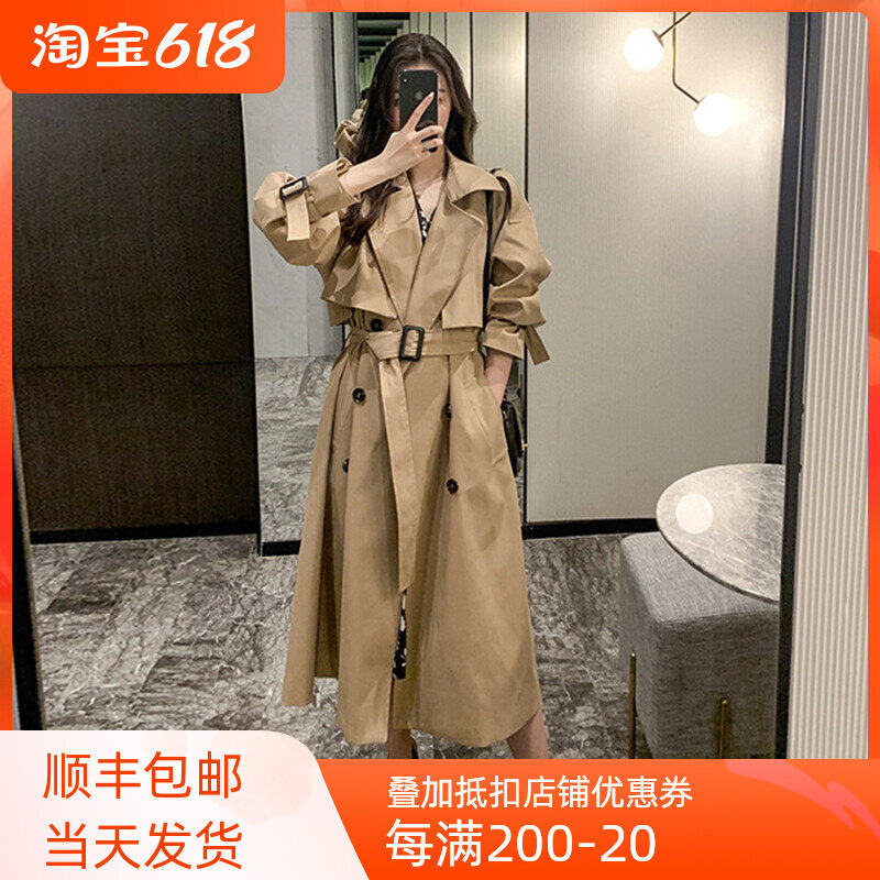 The wind coat woman with a long version over the knee 2022 Spring autumn new pop Inn ethos Tooling Foreign Pie little jacket