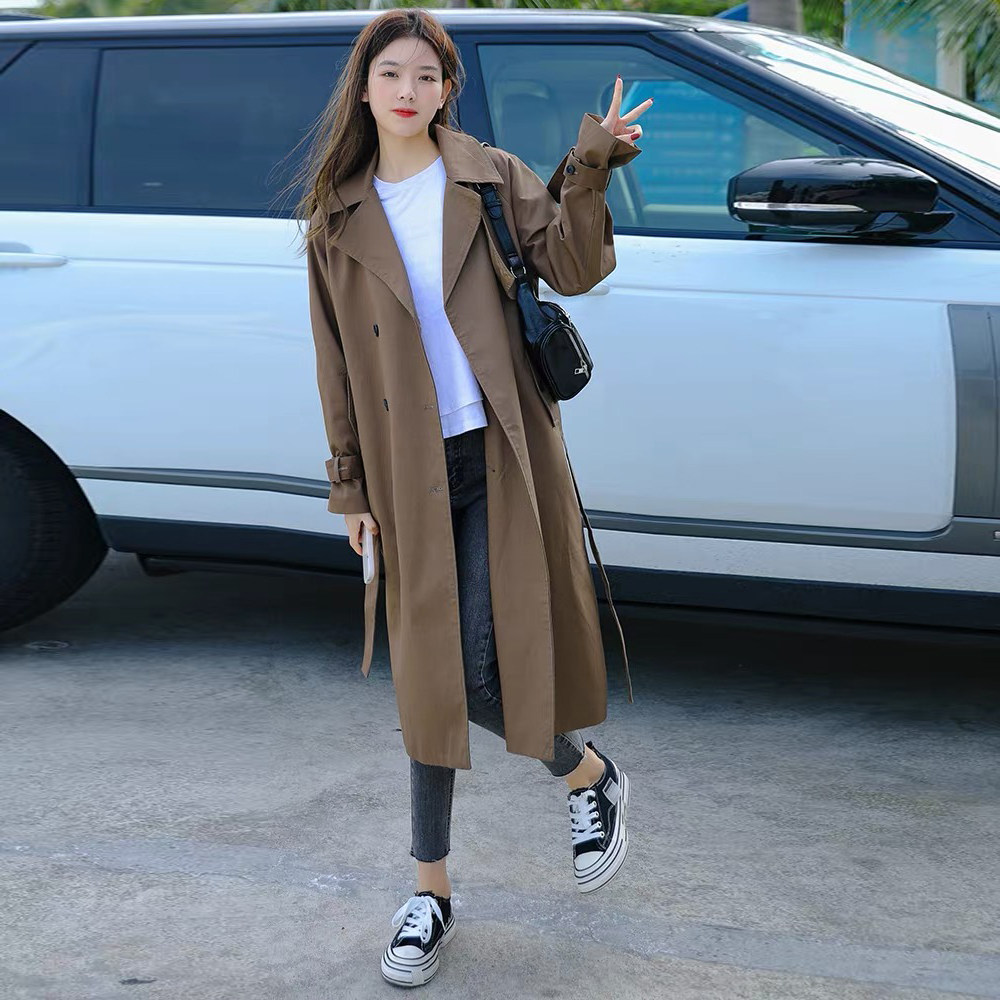 Windcoat Jacket Woman 2022 Chunqiu Ji's new Korean version This year's popular temperament is in the middle of a long version of the knee coat