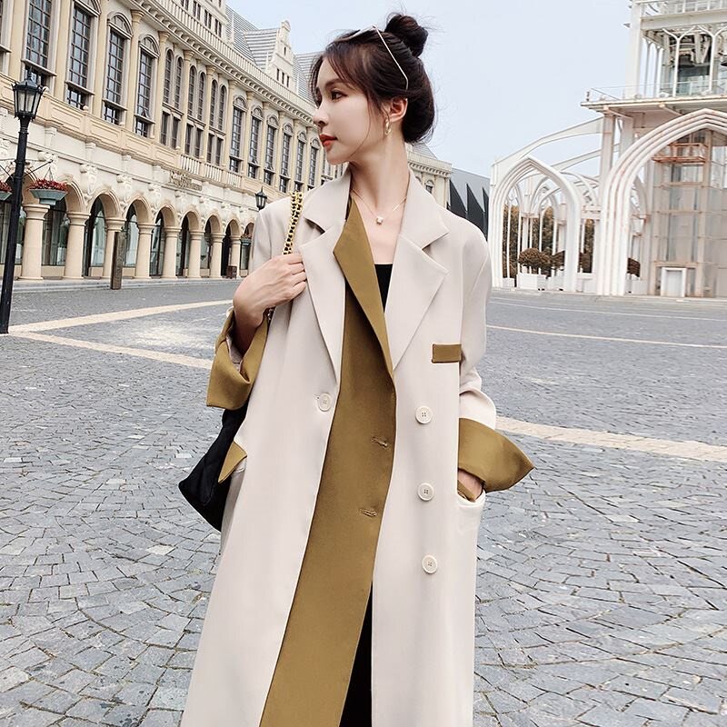 Wind clotheswoman medium long version 2022 spring autumn new advanced design sensation Little crowdsourced this year Pop Hit and Fake Two Coats