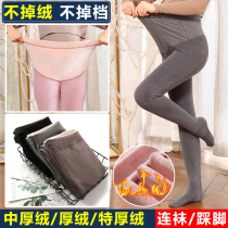 Pregnant womens leggings one-line crotch thickened with velvet winter large size thin velvet autumn and winter belly support adjustable pantyhose