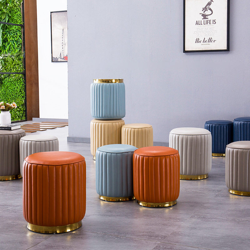 Light and luxurious simple round stool EXTREMELY SIMPLE LEATHER SMALL STOOL FOR HOME LIVING ROOM SHORT STOOL PEDUN SOFA STOOL MAKEUP CHAIR CHANGE OF SHOES STOOL