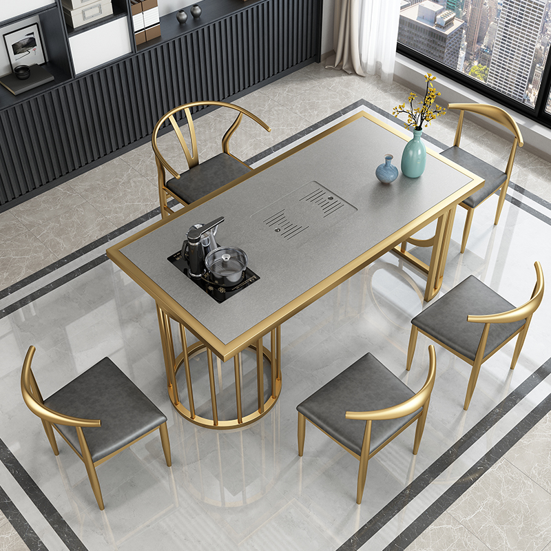 Tea table, table and chair combination, office coffee table, rectangular household tea set, integrated light luxury stone slab tea table